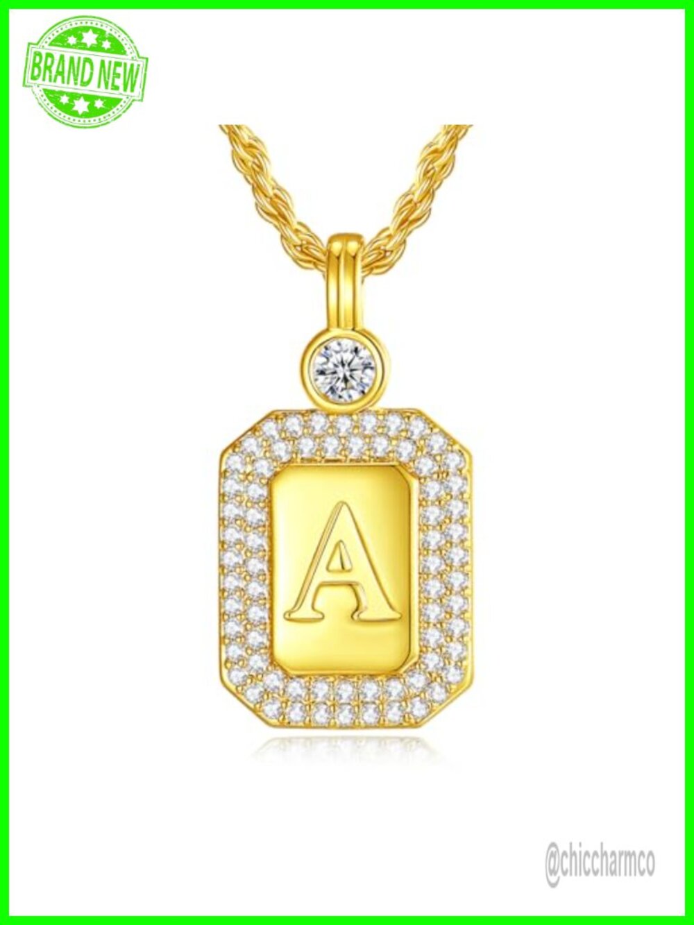 Initial Necklace 24K Real Gold Filled 925 Sterling Silver Rope Chain Pendant